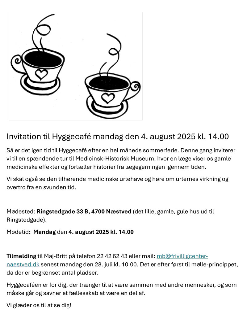 Invitation til Hyggecafé den 4. august 2025